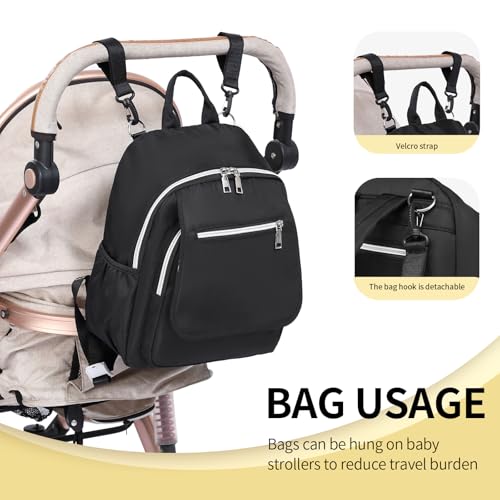 Small Diaper Bag Backpack, Mini Diaper Bag Purse with 10 Pockets, Travel Baby Bag for Baby Girls, Insulated Pockets, Stroller Straps, black - color: Black