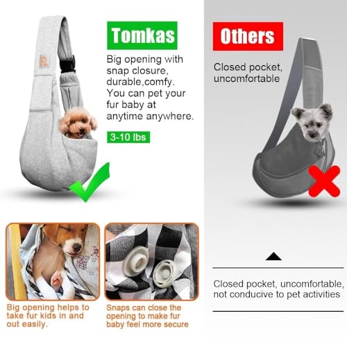 Tomkas Small Dog Cat Sling Carrier Puppy Purse Travel Wrap Soft Crossbody Pet Bag (Grey, M - Zip Pocket & Adjust Strap) - color: Grey