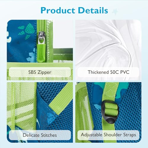 mommore Clear Backpack for Boys Kids Clear Bookbag for School Heavy Duty 15 Inch See Through Backpack Dinosaur Transparent Bag - color: Green, style: Mesh Panel Clear Backpack