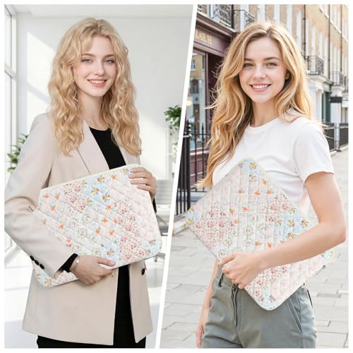 15.6 inch Cotton Quilted Laptop Sleeve for Women, Aesthetic Puffy Laptop Case Carrying Bag Compatible with MacBook 15.6, Soft Computer Liner Bag (Coloful Pin, 15.6 inch) - color: Coloful Pin, size: 15.6 inch