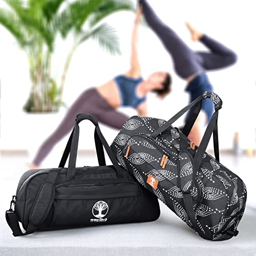 Yoga Mat Bag Carrier with 8-Pocket & Wet Pocket, Air Vent | Large Yoga Mat Holder Fits Thick Mats & Blocks | Gym Duffle Bag for Women & Men - color: White Leave on Black
