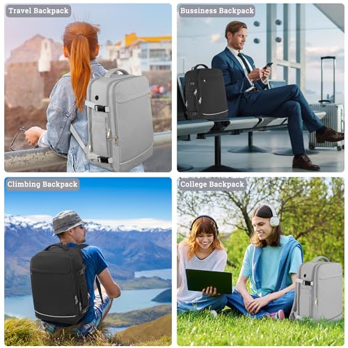 Sinaliy Travel Backpack, 40L 17 inch Laptop Travel Backpack Carry on Flight Approved, Personal Item Travel Bag, Waterproof Backpack for College, Business, Weekend, Work, Gray - color: Gray