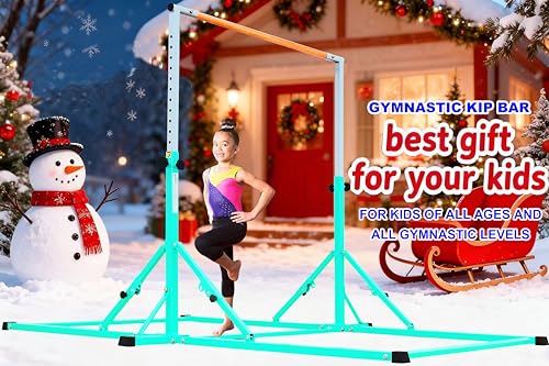 Marfula Gymnastic Bar For Kid and Teenage of 3-25, 5Ft/8 FT Base Length 4Ft Width 5Ft Adjust Height, Gymnastic Kip Bar For Gymnast, Gymnastic Training Equipment For Professional Training Home Club Use - color: Teal (New Style - 8 Ft Base)