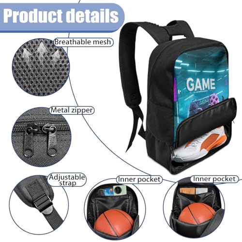 Basketball Backpack With Separate Ball Compartment And Shoes Fit Basketball Volleyball Football - color: Cyberpunk Game