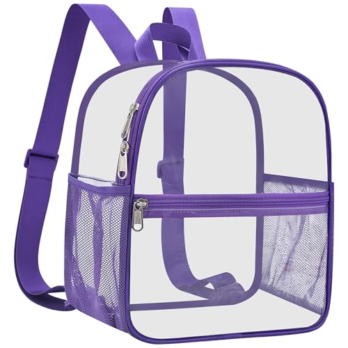 Oraben Clear Backpack Stadium Approved, 12 x 6 x 11 in, Small Transparent Backpack for Concerts, Sports Events, Festivals, Travel, Waterproof PVC, Adjustable Straps, Women Men - color: Purple, style: Nylon Shoulder Straps