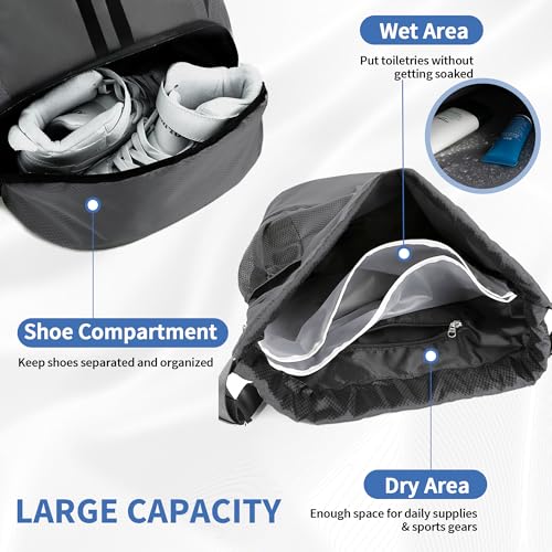 JELUTAR Drawstring Backpack Gym Bag with Shoes Pocket, Dark Grey - color: Dark Grey, size: Large