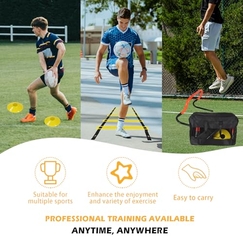 Soccer Training Equipment Set, Multifunctional Football Gear with 4 Adjustable Hurdles 9.8 feet 6 Rungs Agility Speed Ladder