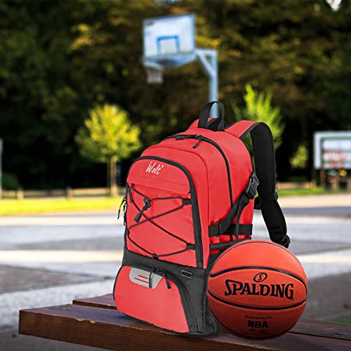WOLT Basketball Backpack Large Sports Bag with Separate Ball Holder & Shoes Compartment, Best for Basketball, Soccer,Gym - color: Red