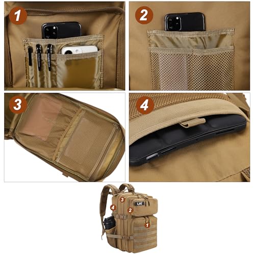 LHI Military Tactical Backpack for Men and Women 45L Army 3 Days Assault Pack Bag Large Rucksack with Molle System - color: 3.3 Khaki