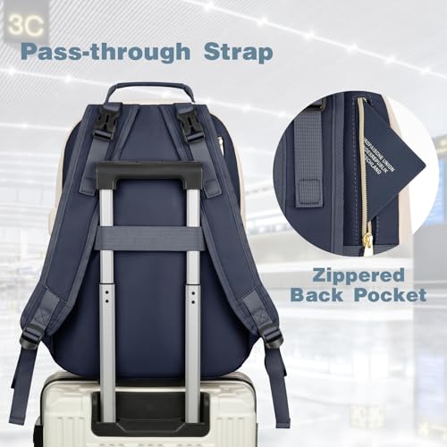 MOMUVO Diaper Bag Backpack, Quilted Baby Bag with Changing Pad & Stroller Straps & Pacifier Case, Large Travel Diaper Bags for Mom Dad, Blue Beige - color: Blue Beige