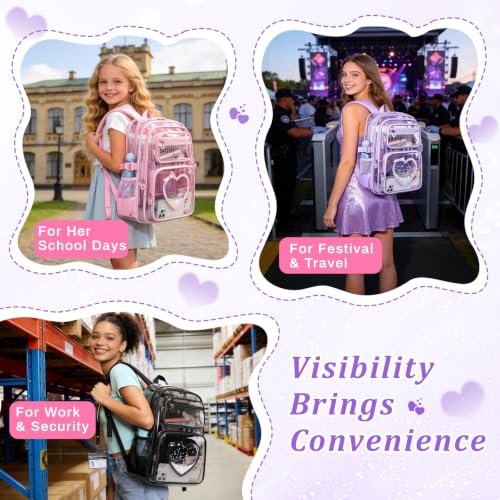 Clear Backpack for School Girls, Cute Heavy Duty PVC Transparent Bookbag, See-Through Bag for Stadium Event Purple - color: Purple