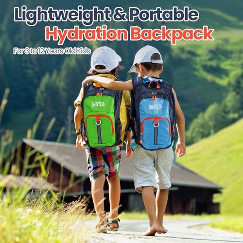 Shinylin 2 Pcs Kids Hydration Backpack with 1.5L Water Bladder Lightweight Kids Hiking Backpack Water Rucksack for Boys Girls Climbing Running - color: Blue, Green, style: Classic