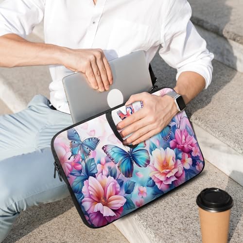 14 15 15.4 15.6 inch Laptop Handle Bag Computer Bag, Pouch Holder Notebook Sleeve Cover Soft Case Compatible for Dell,Lenovo,Toshiba HP, Asus Notebook-Pink Flower Butterfly - color: Pink Flower Butterfly