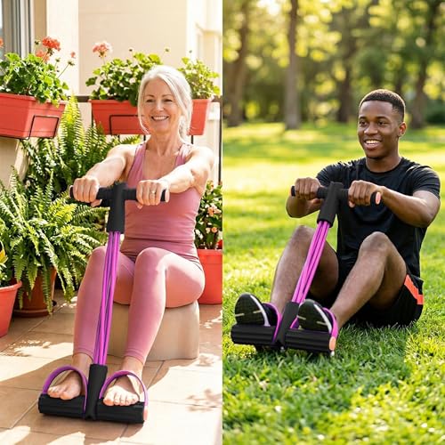 Pedal Resistance Bands with Handles, Multifunction Tension Rope for Arm, Leg, Waist and Shoulder Training - color: Pink