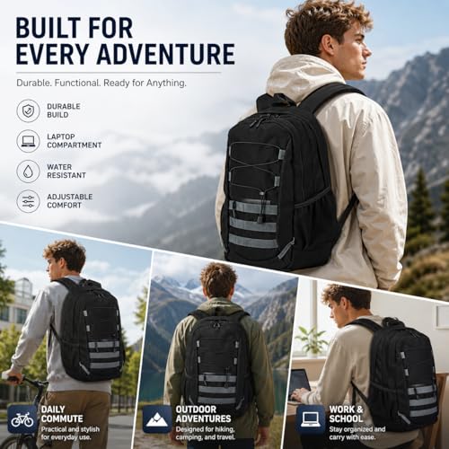 Hiking Travel Backpacks Men and Women, Lightweight Waterproof Laptop Backpack Outdoor Camping Backpack Hiking Daypack for Travel, Trekking, Work 26L (Black) - color: Black