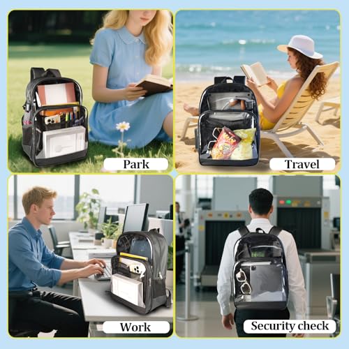 BrillaraSymn Heavy Duty Clear Backpack for School - color: Black, size: X-Large