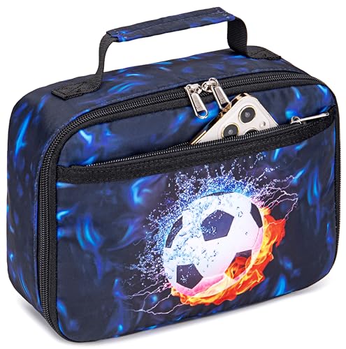 LEDAOU Lunch Box Kids Boys Girls Lunch Bag Insulated Lunch Box Toddler Reusable Lunchbox for School Picnic Hiking (Soccer Blue) - color: Soccer Black Blue