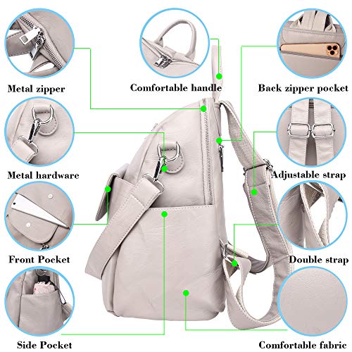 Women Fashion Backpack Purse Waterproof Bookbags Travel Shopping Rucksack Convertible Ladies Shoulder Bag - color: Light Gray【pu】