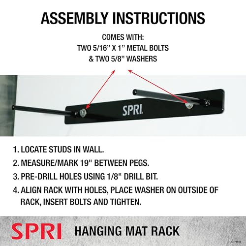SPRI Hanging Exercise Mats for Gyms, Closed-Cell Foam Yoga & Fitness Mats with Grommets, Thick Workout Mats for Studios & Group Fitness Classes, Wall Rack Mat Holder Storage, Black - style: Hanging Rack