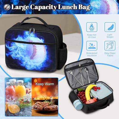 Boys Baseball Backpack with Lunch Box, Kids Backpack Set for School, 17inch Bookbag with Pencil Case Coin Purse Blue - color: Baseball Blue