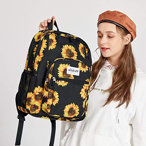 abshoo Classical Basic Womens Sunflower School Backpack For Teen Girls Water Resistant College Bookbag (Sunflower Black) - color: Sunflower Black, size: 16.5 Inc