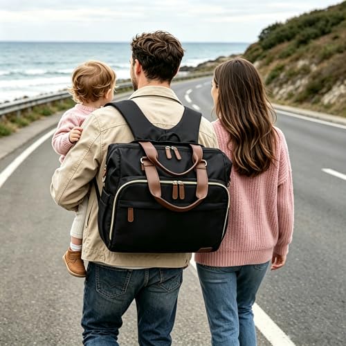 Diaper Bag Backpack Mommy Bag Large Capacity Diaper Backpack Travel Essential Baby Diaper Bag for Mom and Dad, Black - color: Black