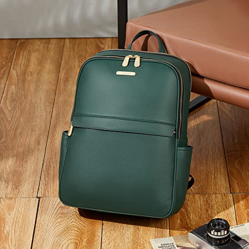 BOSTANTEN Genuine Leather 15.6 inch Laptop Backpack Purse for Women College Casual Backpack Travel Bag - color: 1-c-dark-green