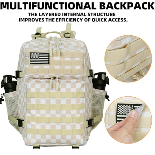 Lovelinks21 45L Tactical Assault Backpack 3 day assault pack with Molle Waterproof backpack Rucksack for Tactical Backpacks (Beige Plaid) - color: Beige Plaid