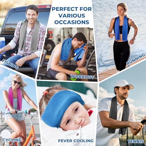 Sukeen Cooling Towels 6 Pack (40"x12"), Cooling Towels for Neck and Face, Quick Dry Sport Camping Cooling Towel, Cold Towel for Hot Weather - color: Lake Blue+purple+dark Blue+pink+green+gray