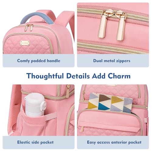 Backpack Cooler Lunch Box Backpack Double Decker Soft Cooler Bag - color: Pink