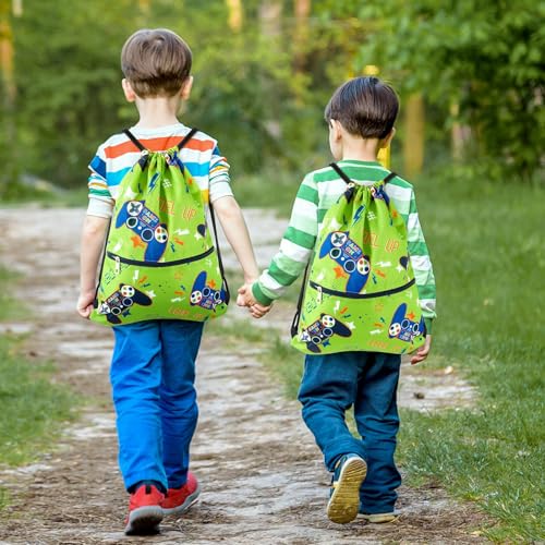 WAWASAM Kids Drawstring Backpack, Gym Swim Bag Cinch Bag for Girls Boys with Zipper Pocket - color: Game a
