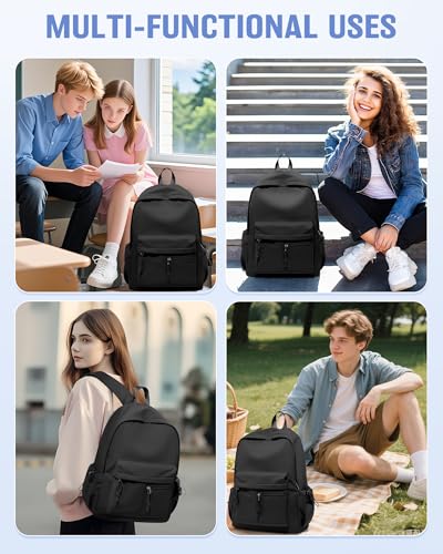 Black School Backpack for Girls Boys Bookbag Cute Aesthetic College Backpack Women Middle High School Teen Students Book Bag Lightweight Gym Work Laptop Casual Daypack Backpacks Men - color: Black