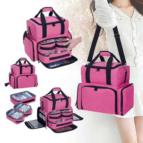 Large Makeup Cosmetic Bag with 3 Removable Case and 2 Removable Dividers Double Layer Travel Storage Organizer, Makeup Brushes Storage Section Rose Red - color: Rose Red