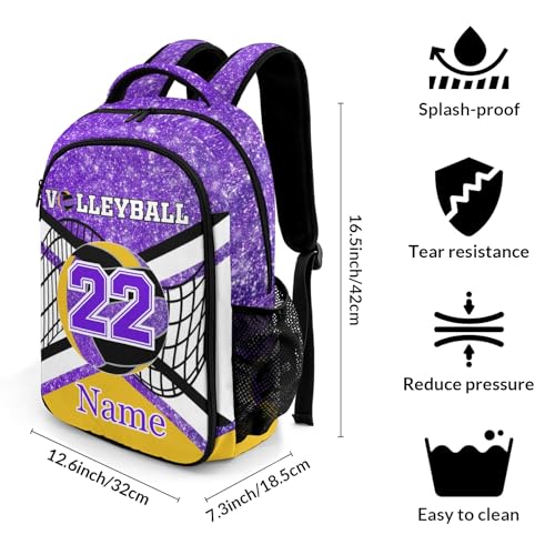 Purple Gold Volleyball Print Personalized School Backpack Casual Laptop Bag for Man Woman - color: Muilti 15