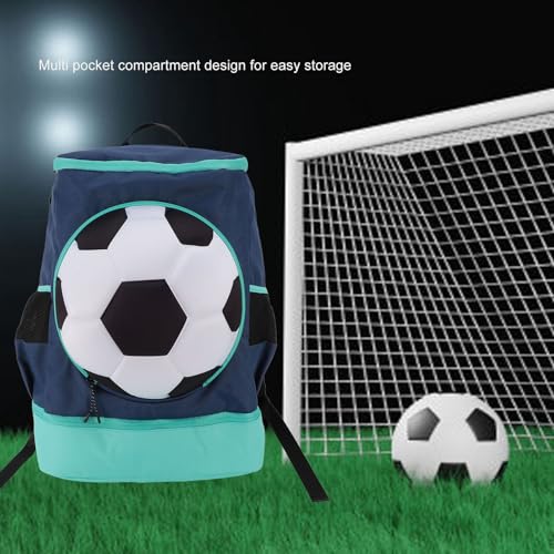 Bnineteenteam Soccer Backpack, Youth Soccer Bag Sweat Wicking Breathability Football Bag with Ball Compartment and Shoe Compartment for Activities - color: Green with Blue, size: Adult Size (Fits Size 7 Ball)
