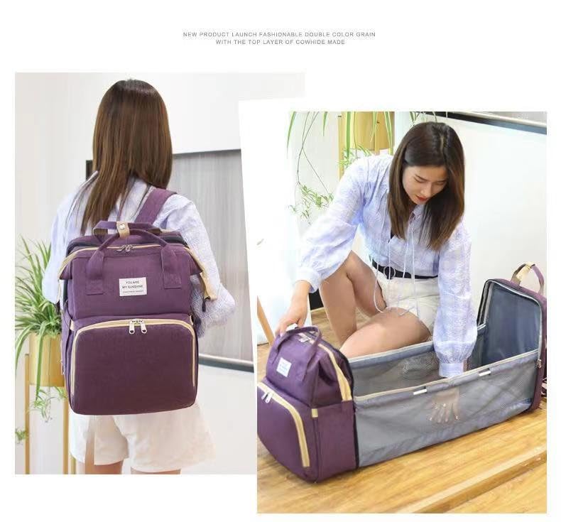 Diaper Backpack with Changing Station, Pad, Nursing Bag, Bottle Bag - Waterproof, Large Capacity, Baby Registry Search, Newborn Essentials - color: Purple