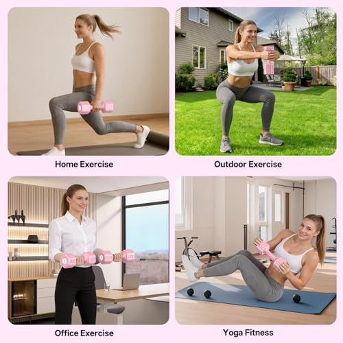 JOROTO 4-in-1 Adjustable Dumbbell Set of 2, 16LBS/22LBS Hand Weights for Women, Men, Upgraded TPE Soft Handle, 1s-Adjust Dual-Stable Dumbbell Set for Women Home Gym Exercise Training - color: D-Pink-16 LBS Pair
