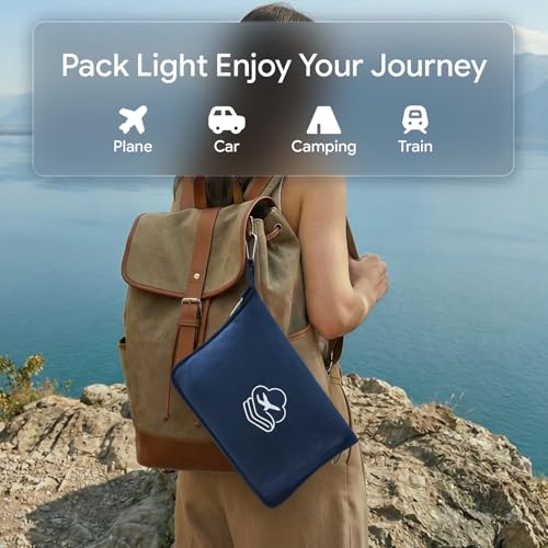 Travel Blanket, Soft 2-in-1 Airplane Blanket, 65x40 Inches, Travel Blanket Airplane Compact with Bag, Car Blanket with Luggage Sleeve & Backpack Clip (Navy Blue) - color: Navy Blue