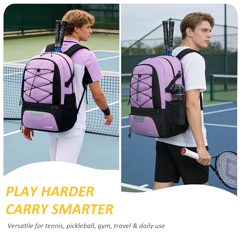 Goloni Tennis Backpack, Tennis Bag with Fence Hook & Ventilated Shoe Compartment, Holds 2 Tennis Rackets - color: Purple