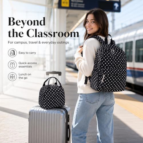 Bluboon School Backpack for Teen Girls Women Laptop Backpack College Bookbags Middle School Travel Work Commuter Back Pack (Black Podka dot) - color: Black Podka Dot