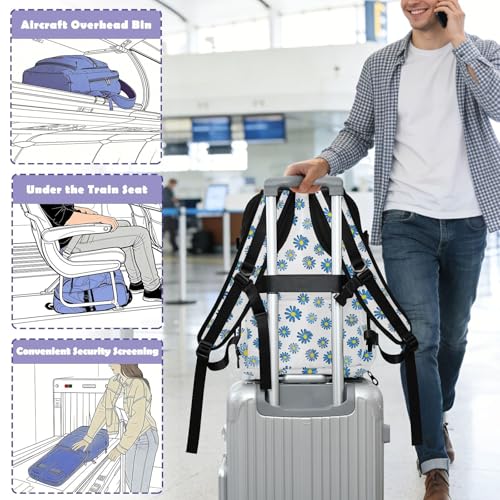 Travel Backpack with Shoe Compartment, 20L Large Capacity Laptop Backpack for Men Women, Blue Daisies Daypack for Traveling Hiking Carry On