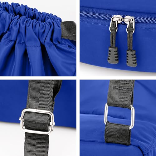 Sport Gym Bag Drawstring Backpack Beach Bag for Men Women with Shoe Compartment and Reflective Strips (Blue) - color: Blue