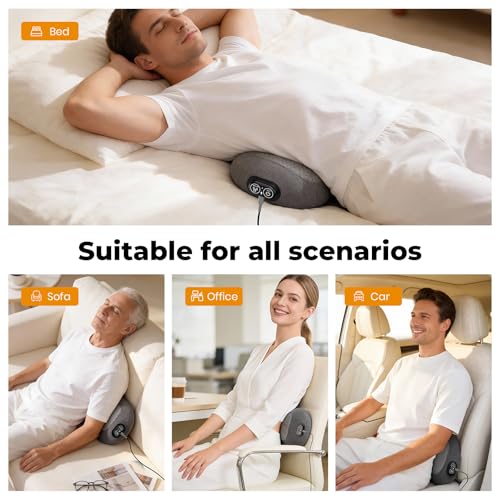 3 in 1 Lower Back Massager, Triple Fusion Back Massager with Heat, Vibration and Stretch, Lumbar Support Pillow with Ergonomic Memory Foam for Bed and Chair (Grey) - color: Grey