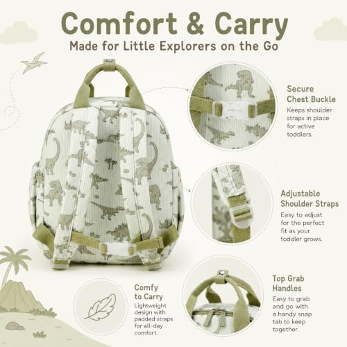 Bluboon Toddler Backpack for Girls Boys 2-4 Cute 12" Preschool Kindergarten Backpacks Kids Daycare Bags School Travel (Green Dino Beige, Age 2-4 (12" H not Fit A4 Folder)) - color: Green Dino Beige, size: Age 2-4 (12" H not Fit A4 Folder)