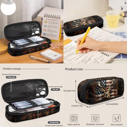 3 in 1 USA Flag Deer School Backpack Set with Lunch Box Pencil Case for Boys Girls 17 Inch 3PCS Bookbag Schoolbag for Middle High Students - color: Usa Flag Deer
