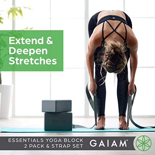 Gaiam Yoga Block - Supportive Latex-Free Eva Foam - Soft Non-Slip Surface with Beveled Edges for Yoga, Pilates, Meditation - color: Deep Pueple, style: 2 Blocks W/Strap