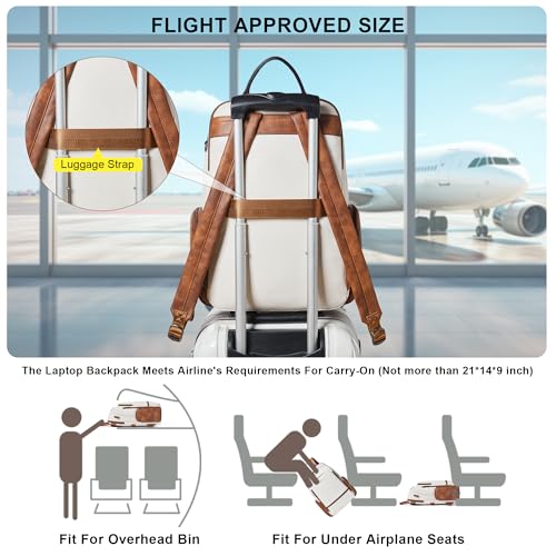 Leather Backpack for Women Men, Fits 16.0 Inch Laptop, Soft Vegan Leather Backpack for Travel and Daily Use, Beige - color: 3-1 Beige