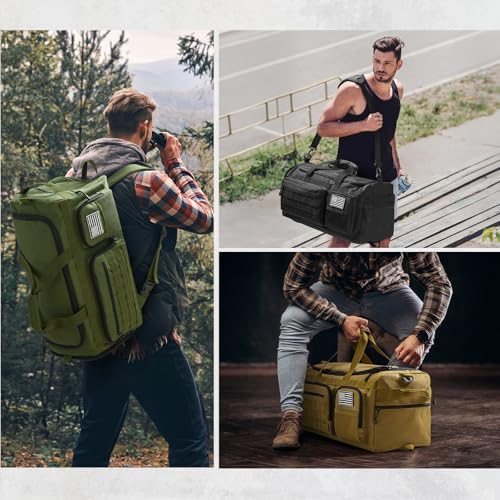 G4Free 3-in-1 Travel Duffle Bag for Men and Women, 50L Large Gym Sports Bags Tactical Military Duffle Backpack with Shoes Compartment and Wet Pocket (Khaki) - color: Khaki