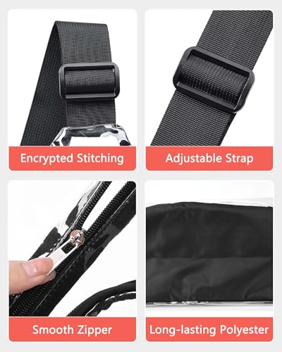HULISEN Clear Sling Bag, Clear Bag Stadium Approved, Transparent Shoulder Crossbody Backpack Chest Casual Daypack - color: Black