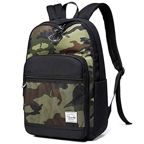 VASCHY School Backpack, Water Resistant Lightweight Casual Backpack for Men Women with Padded Laptop Sleeve Black & Camo - color: Black & Camo